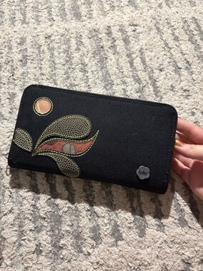 Haiku black blue zip around wallet